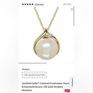 New in box certified Sofia cultured freshwater pearl and diamond accent 10k gold